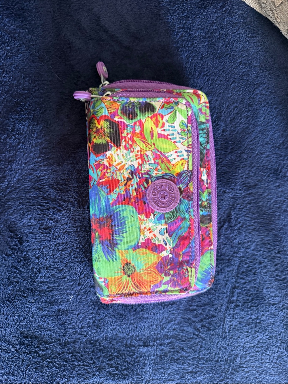 Kipling Multicolor Floral Zip Wallet with Purple Trim